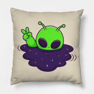 Cute Alien Drowning In Space Cartoon Pillow