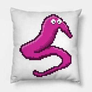 Pink Fuzzy Worm On A String Meme Pixel Art Pillow