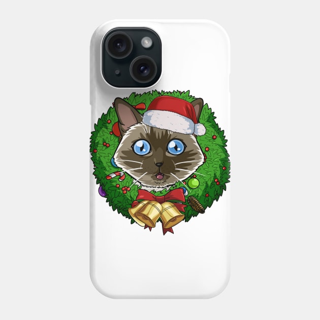 Siamese Cat Santa Christmas Wreath Phone Case by Noseking