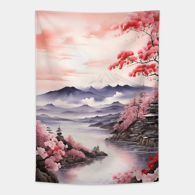 misty mountains, watercolor painting Tapestry by Anik Arts