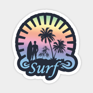 Surfer with Board in Silhouette Retro Design Magnet