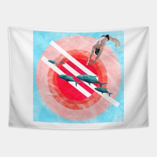 Swimming instructor surreal geometric Tapestry