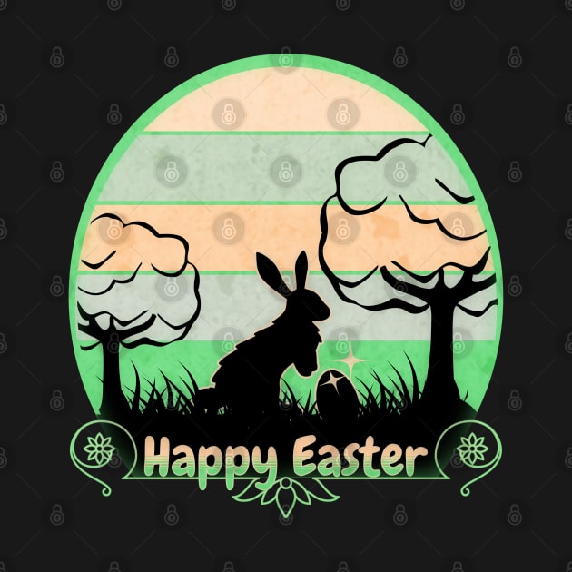 Happy Easter Bunny Retro Sunset Badge Minty Green Edition by mythikcreationz