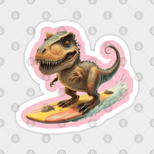 cute dinosaur surfing dino surf dino trex surfer kids tees gift ideas Magnet by WeLoveAnimals