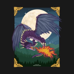 Purple Dragon Full Moon Fantasy Novelty Gift T-Shirt