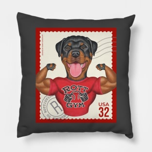 Funny Rottweiler with muscles on classic stamp Pillow