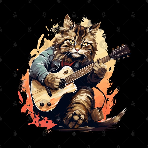 Maine Coon Cat Playing Guitar by Graceful Designs