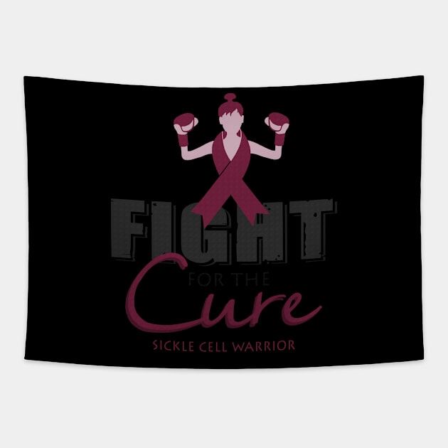 Fight For The Cure Sickle Cell Warrior Awareness Burgundy Ribbon Tapestry by celsaclaudio506