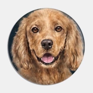 Painting of a Red Curly Cocker Spaniel Smiling Pin