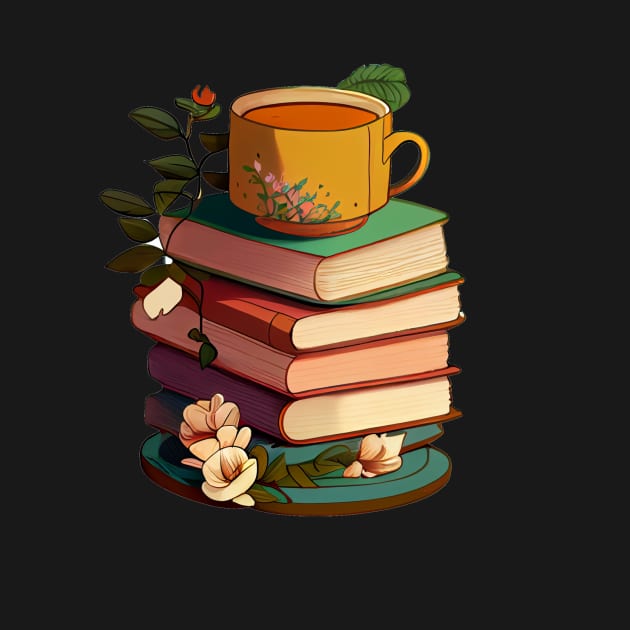 Cozy Floral Book Stack With Mug by BotanicalWoe