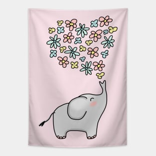 Elephant Blowing a Heart of Flowers Tapestry