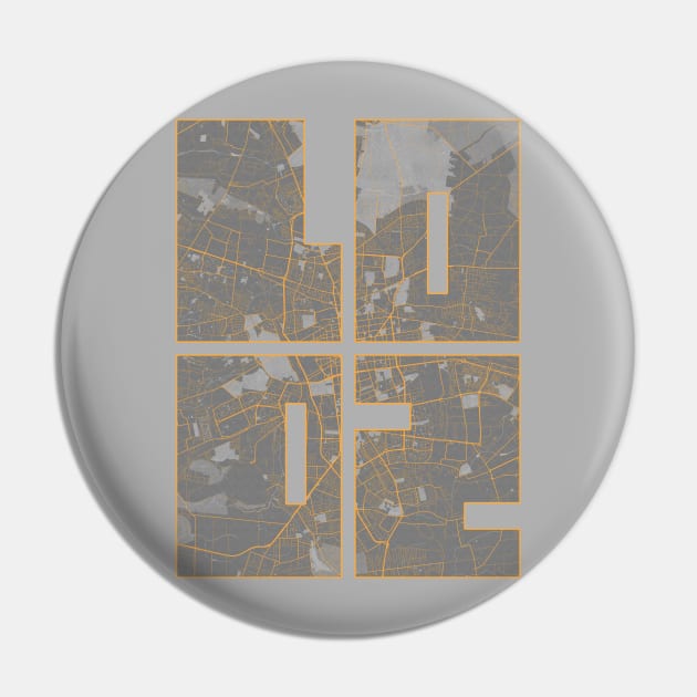 Lodz, Poland City Map Typography - Bauhaus Pin by deMAP Studio