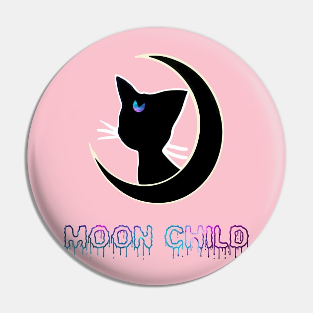Moon Child Black Cat Galaxy Aesthetic Witchy Wiccan Pastel Gothic Boho Hipster Pin by Prolifictees