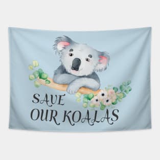 Save our Koalas with cute Australian koala and gum leaves Tapestry