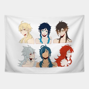 Long-Haired Genshin Impact Boys With Their Hair Down Clean Version Tapestry