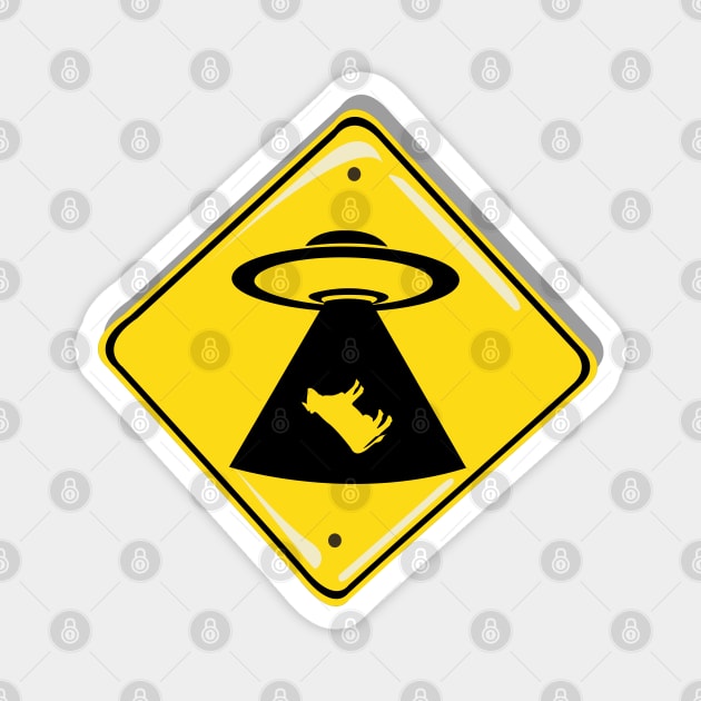 Cosmic Crossing: UFO Abduction Zone Magnet by Fun Funky Designs