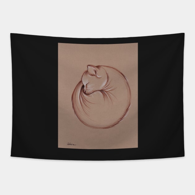 Slumber - Sleeping Cat Zen Drawing Tapestry by tranquilwaters