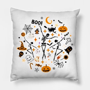 Skeleton funny dancing Halloween pumpkin Pillow