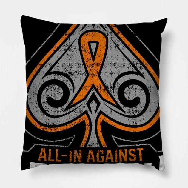 All In Against Leukamia - Orange Poker Charity Ribbon - Vintage Pillow by LuckyDuckPoker