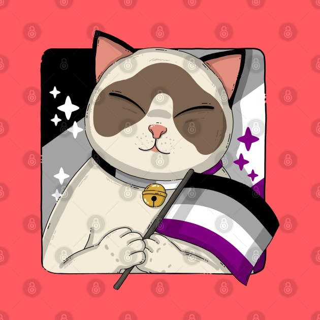 Cute Ragdoll Cat Holding Asexual Pride Flag by Japanese Neko