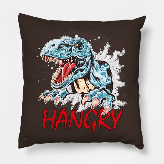 Funny Hangry Dinosaur Pillow by akkadesigns