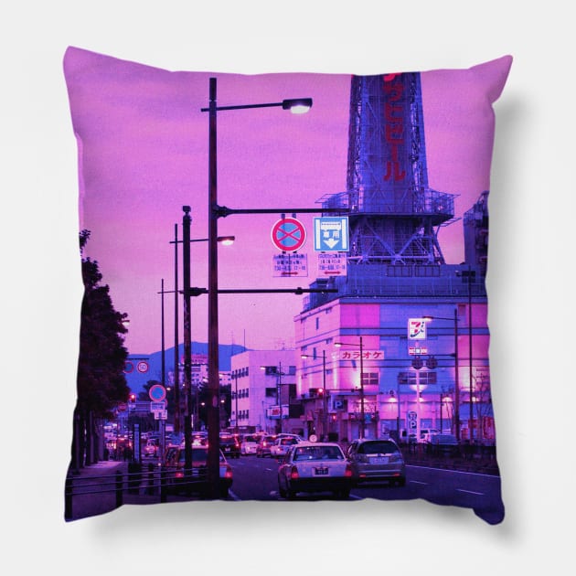 Japan Street sunset Pillow by mrcatguys