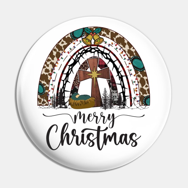 Merry Christmas Nativity Scene Rainbow Pin by Etopix