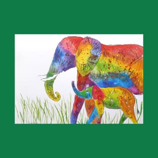 Colorful Mother and Baby Elephant 2 T-Shirt