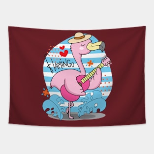 flamingo playing guitar illustration Tapestry