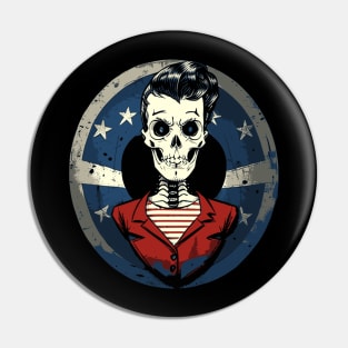 Fun Patriotic Rockabilly Skeleton Pin