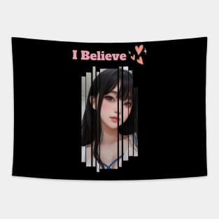 I Believe Love Anime Girl Tapestry