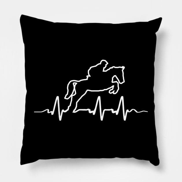 EKG Love Horse Jumping Equestrian Heartbeat Pulse Line Pillow by TeeCreations