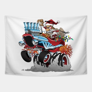 Hot Rod Santa Christmas Cartoon Tapestry