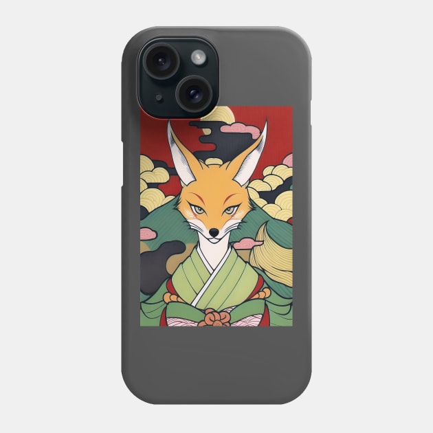 cool ukiyo-e fox design Phone Case by Vermillionwolf