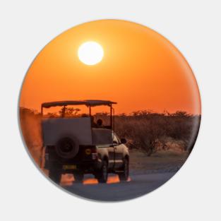 Namibia. Etosha National Park. Driving into Sunrise. Pin