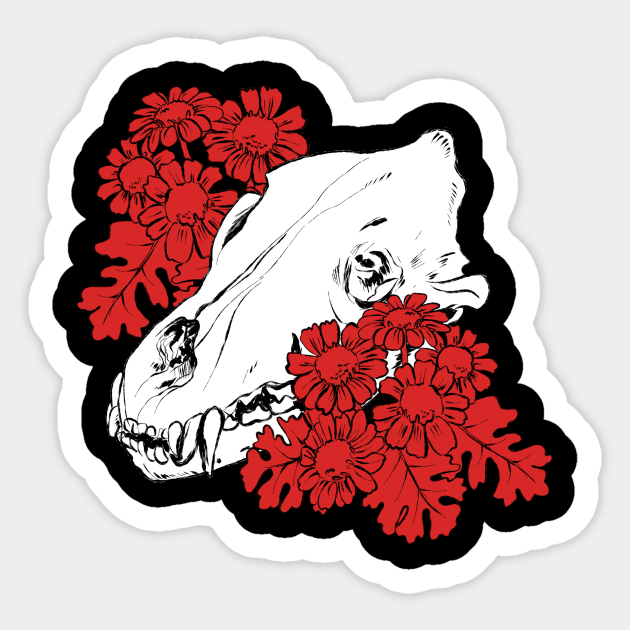 Wolf skull and flower - Wolf - Sticker