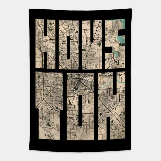 Houston City Map of Texas, USA - Vintage Tapestry by deMAP Studio