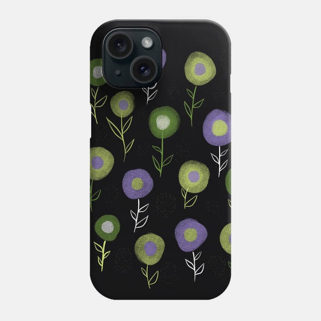 Dark Floral Pattern - Green Purple Round Flowers Phone Case by Boriana Giormova