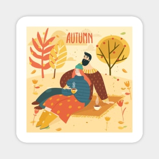 couple on autumn background with leaves and trees Magnet