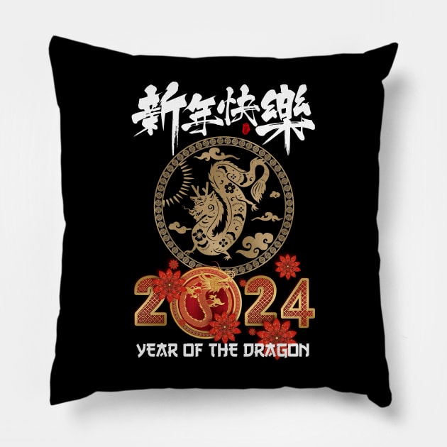 Chinese New Year 2024 Year of the Dragon Happy New Year 2024 Pillow by Gendon Design