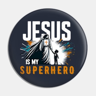 Jesus Is My Super Hero Funny Faith Christian Cross Religious Pin