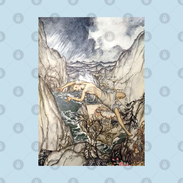 Ariel and the King's Ship in Harbor - The Tempest, Arthur Rackham by forgottenbeauty