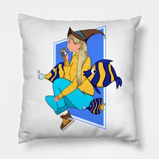 Aesthetic witch and fish design Pillow