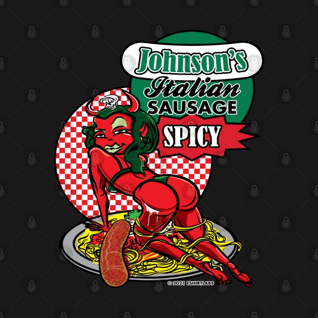 Spicy Italian Sausage Pasta Plate with Seductive Devil Woman by eShirtLabs