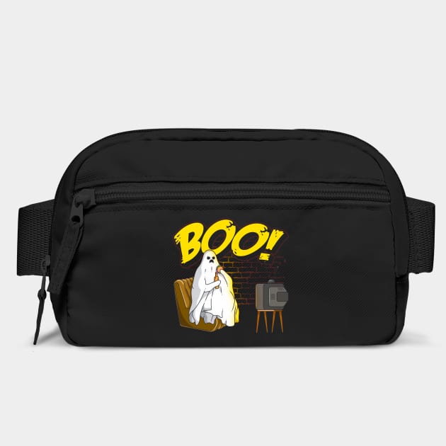 Boo! Ghost Watching TV, Drinking & Eating a Hamburger Funny Halloween by creative