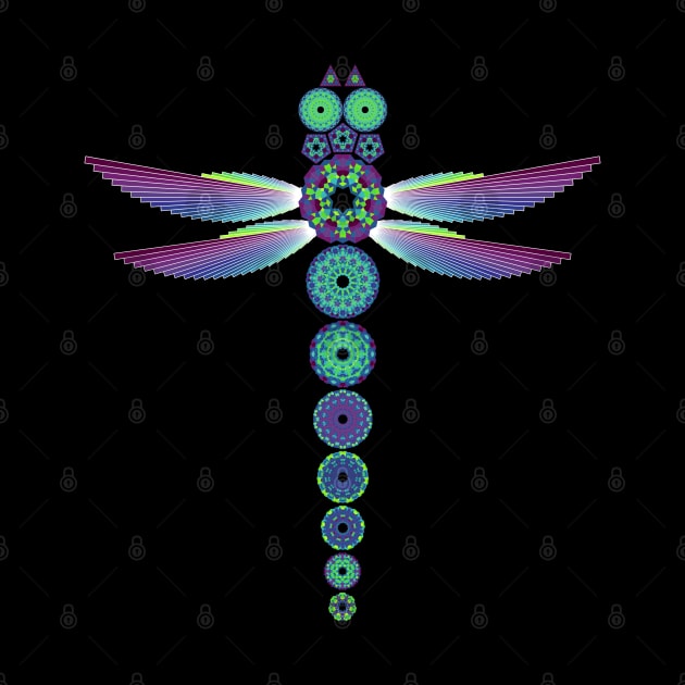 Mandala Dragonfly | Garnet Emerald Sapphire Magenta Green Blue (Black) by aRtVerse