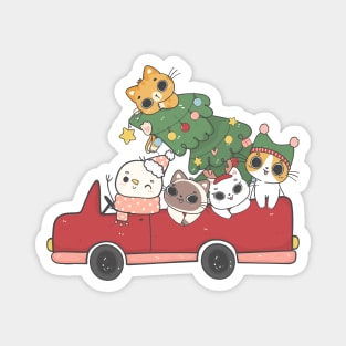 Kawaii Christmas Cat and Friends Magnet