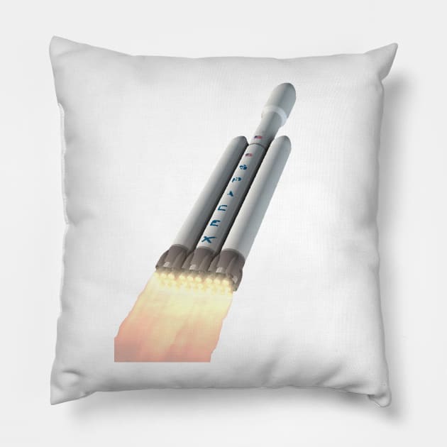 SpaceX Oil Painting Falcon Heavy Pillow by LazarIndustries