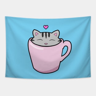 Cute grey cat with a pink heart Tapestry