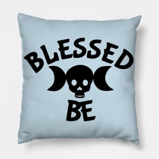 Triple Goddess Skull Blessed Be Black T-Shirt Pillow